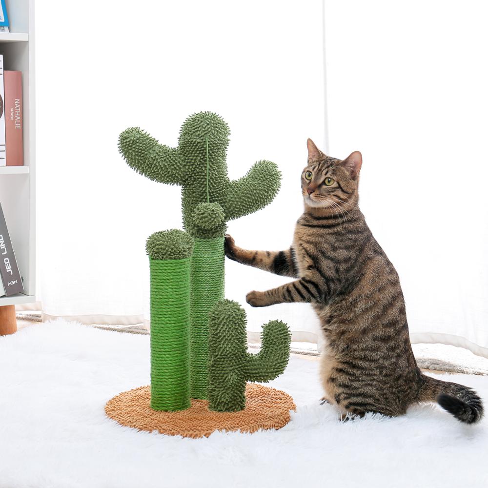 Arbre à Chat Mignon en Forme de Cactus avec Boule, Poste à Gratter pour Chaton, Champignon Grimpant, Mobilier de Protection