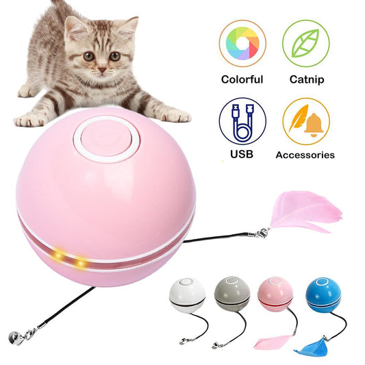 Jouet interactif et intelligent avec cloche en cataire pour chat ,boule auto-rotative colorée en LED, accessoire à plume rechargeable